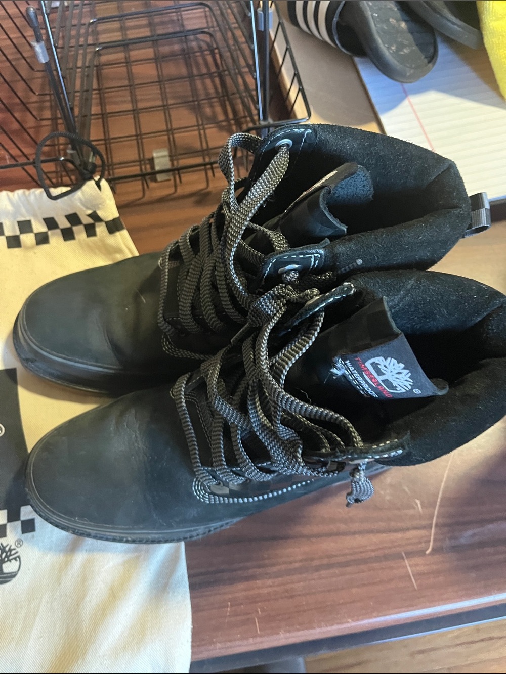 Timberland Black Lace-Up Leather Work Boots Vans Edition